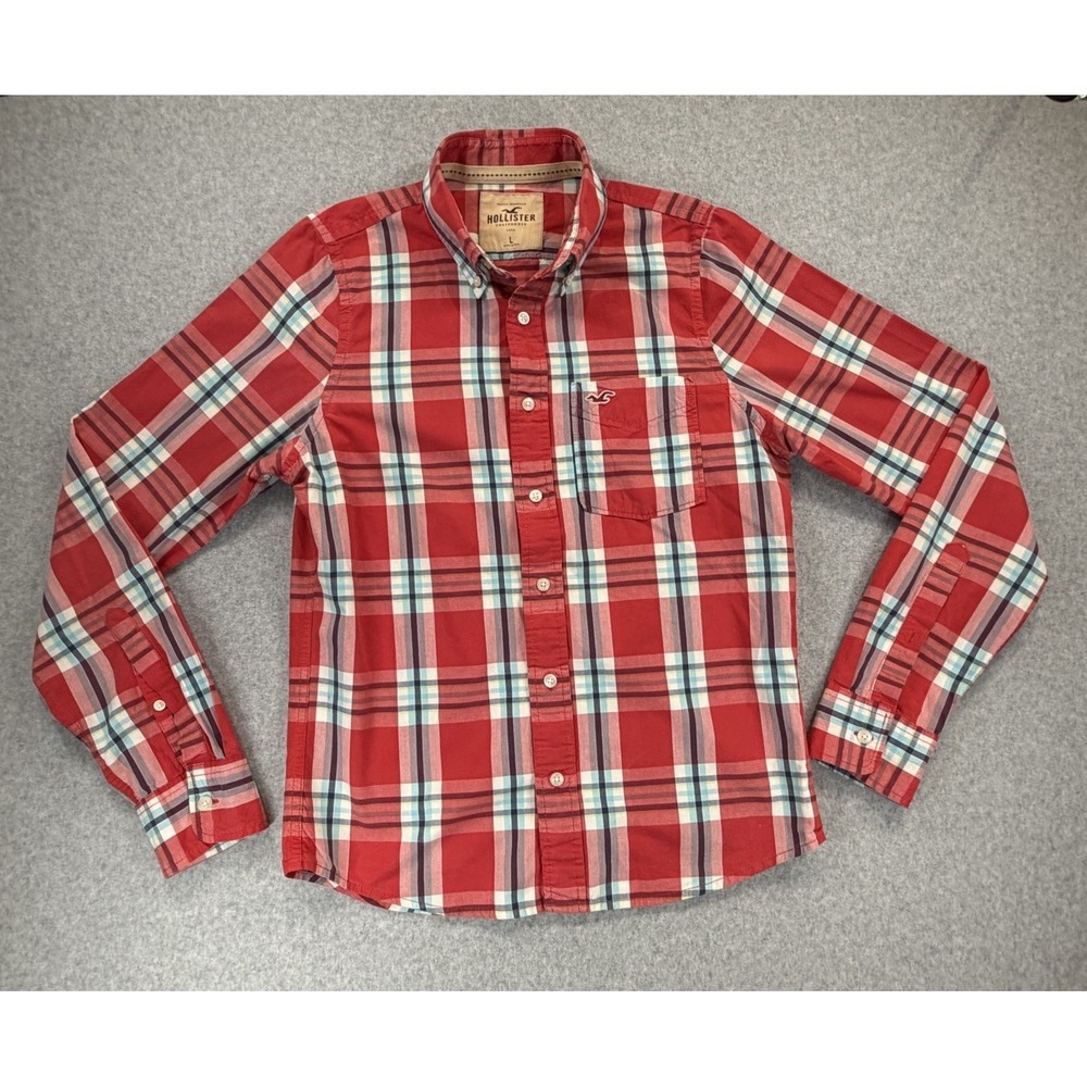 Hollister Mens Button Down Plaid Shirt Multicolor Long Sleeve Size Large